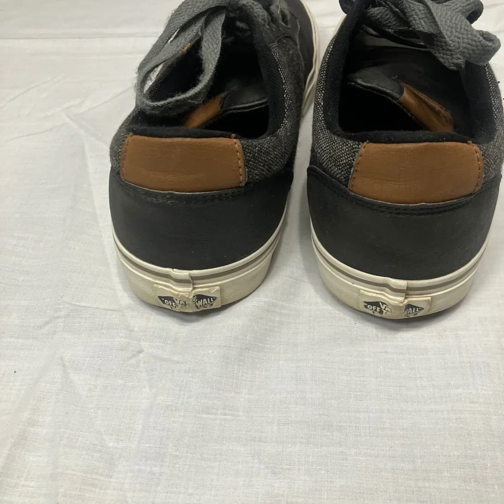Vans Atwood Mens 9‎ Black Grey Low Top Skate Sneakers Brown Leather Accents